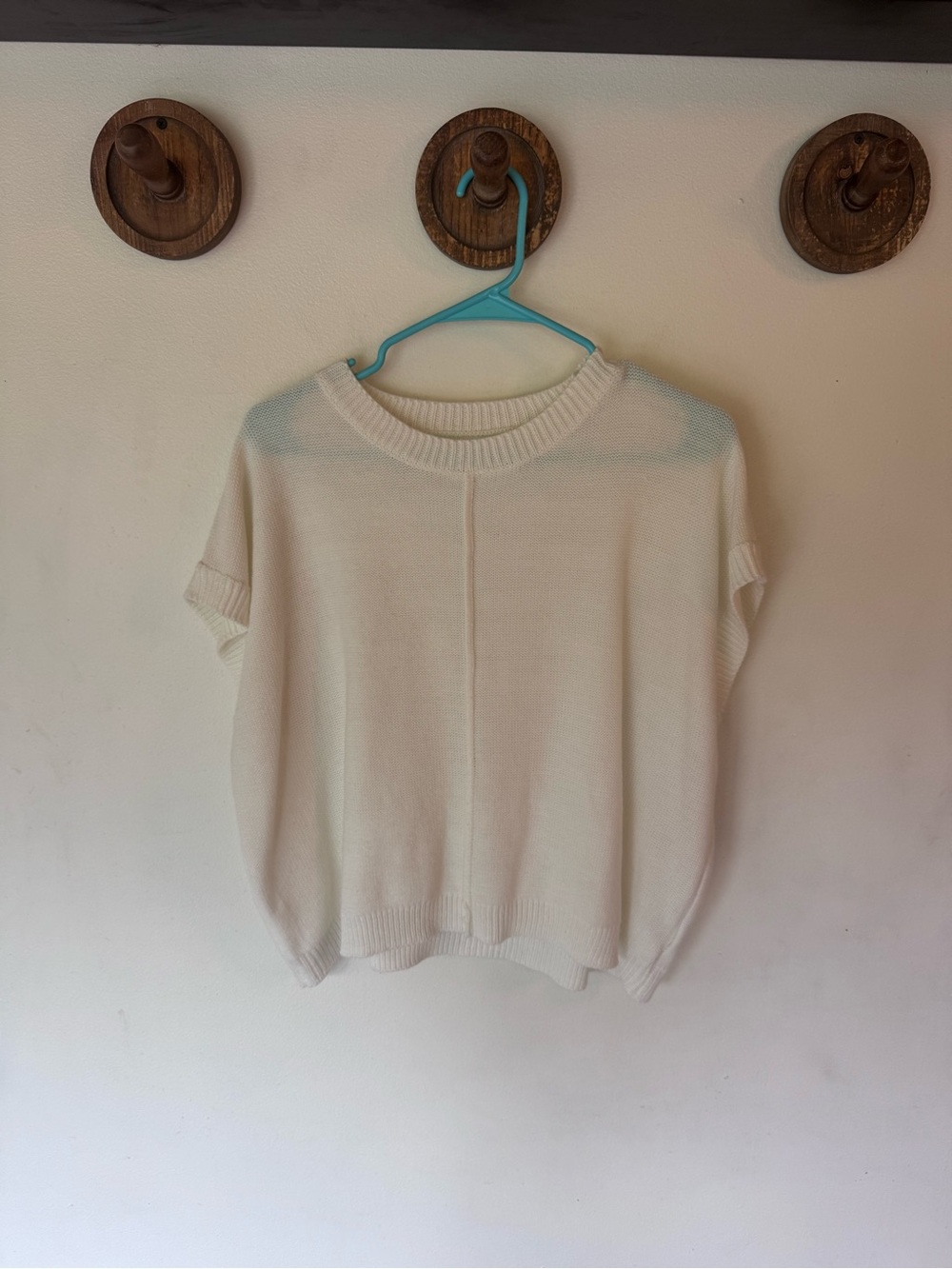 White Cream Knit Short-Sleeve Sweater knit Top size XL